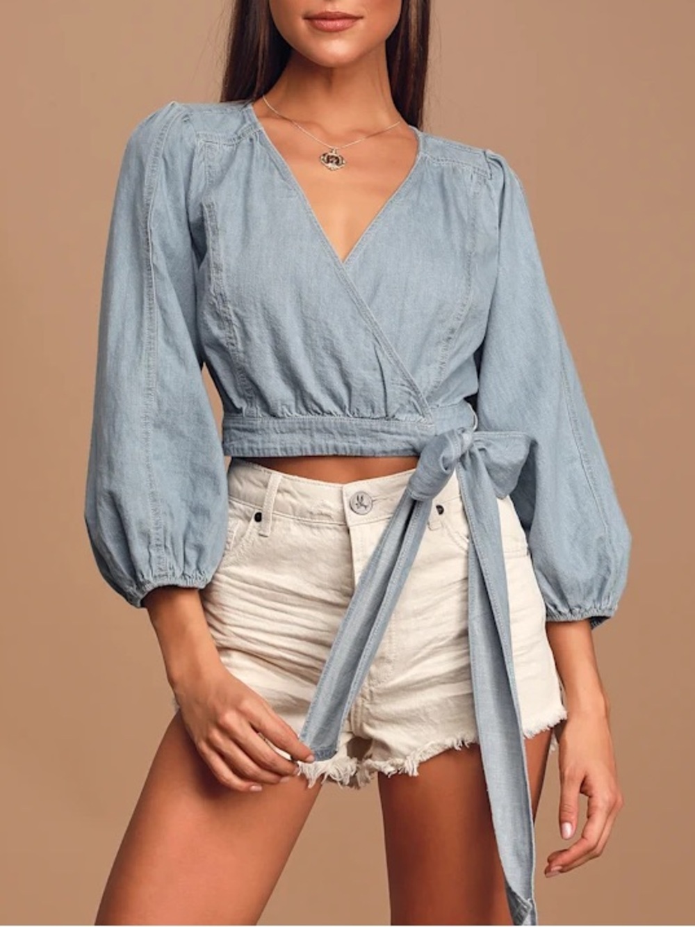 Free People Sophie Denim Wrap Top